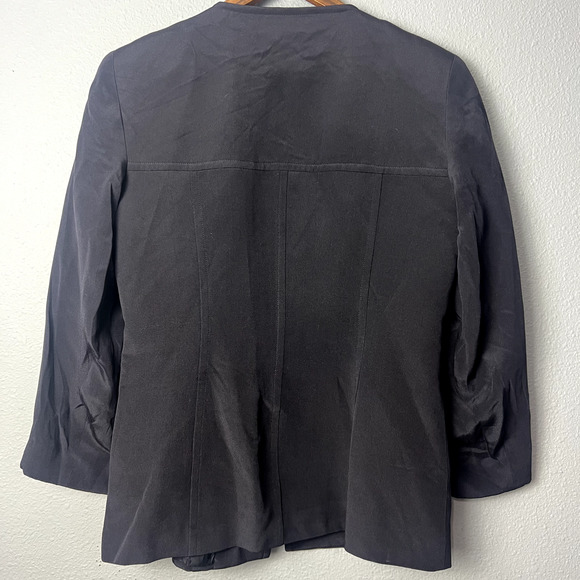 Markstone Womens Size 6 Black 100% Silk Gold Full Zip Shacket Jacket Blazer Vtg - Picture 3 of 12